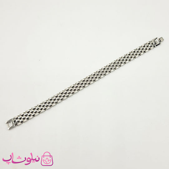 دستبند مردانه زنانه استیل طرح رولکس نقره ای کد 750