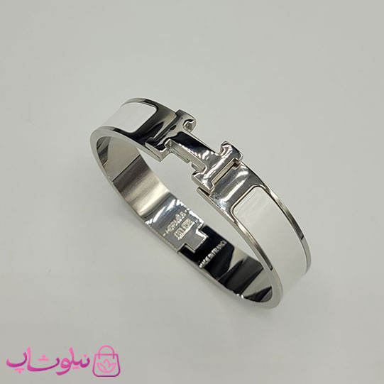 دستبند زنانه هرمس سفید نقره ای استیل قفل اورجینال کد 800