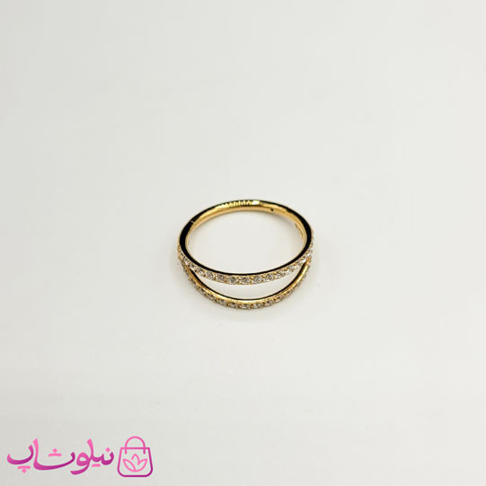 پیرسینگ گوش یا بینی استیل طلایی رنگ دولاین نگیندار کد 749